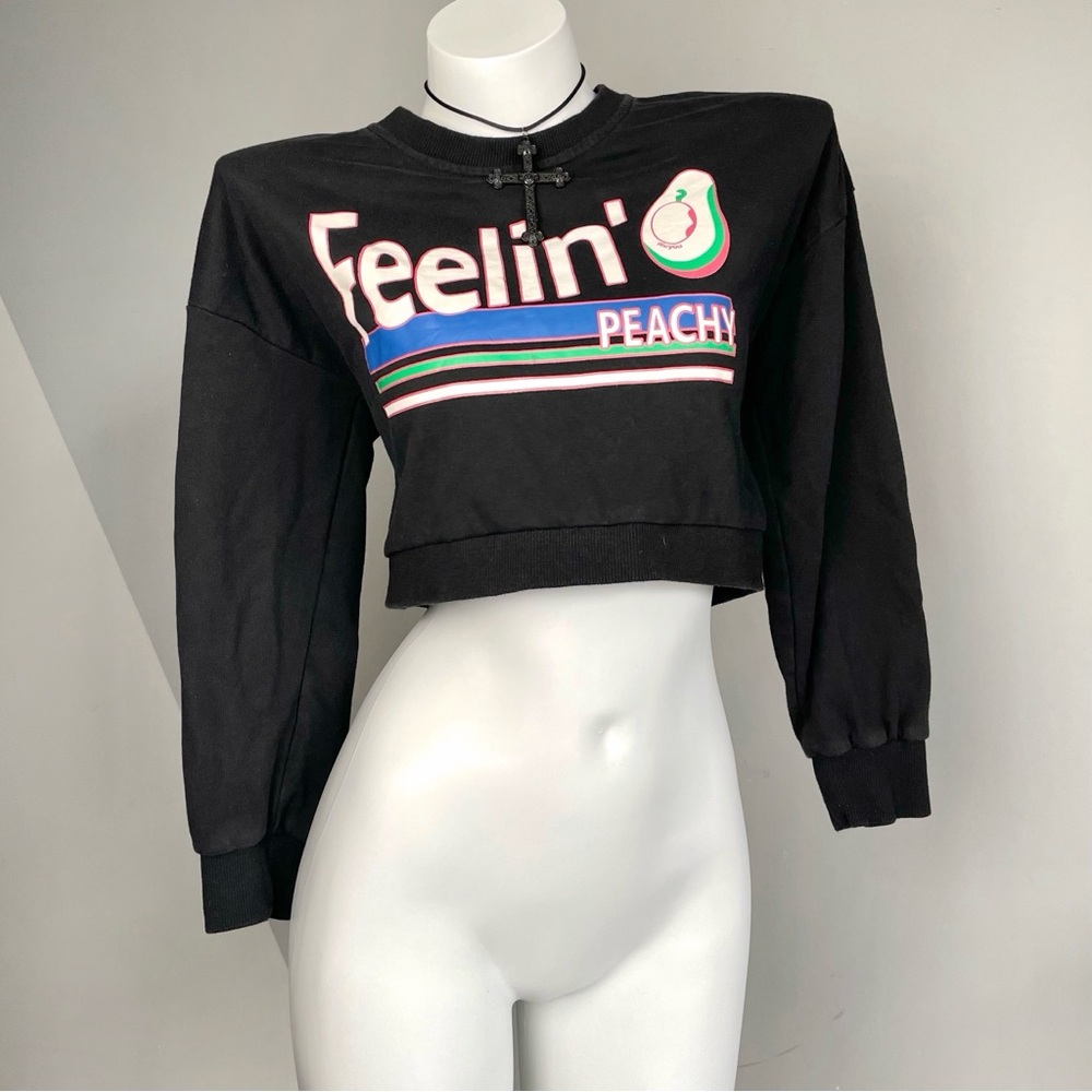 Retro Black Graphic Cropped Sweater
